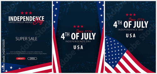Set Posters of Fourth of July. 4th of July. Independence Day of the USA. Vector illustration