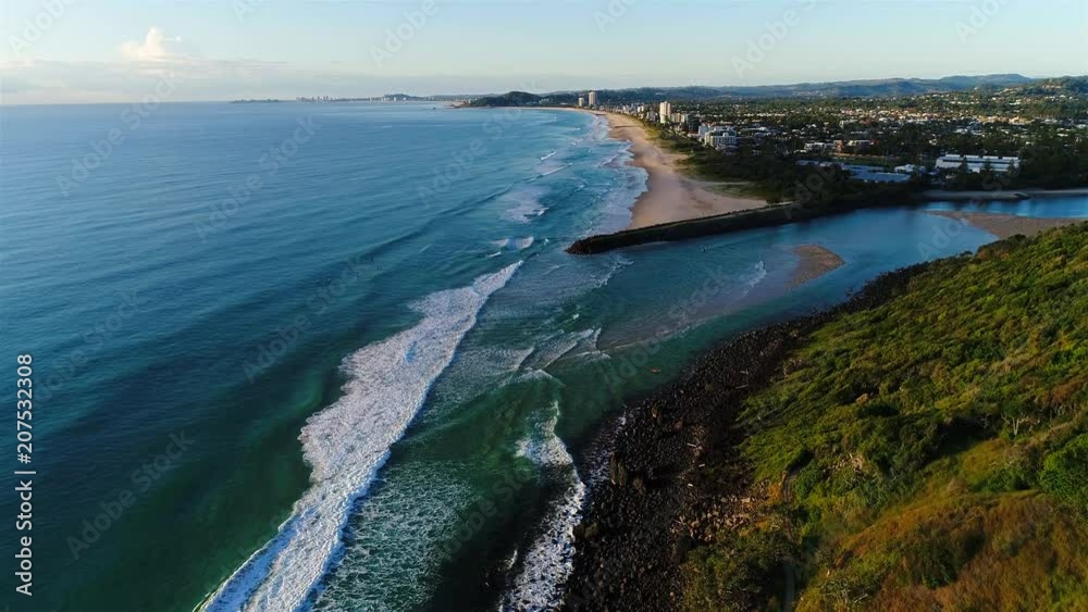 Gold Coast, Queensland - Australia: 20 May 2018 - Aerial view above Burleigh Heads looking towards the Southern end of the Gold Coast. 