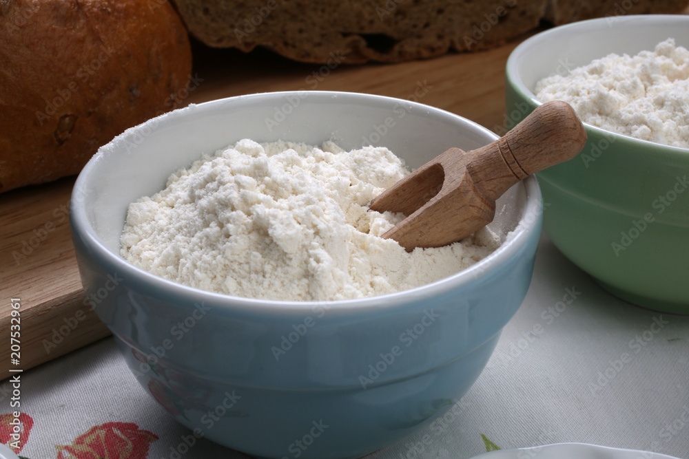 Flour in a ceramic bowl