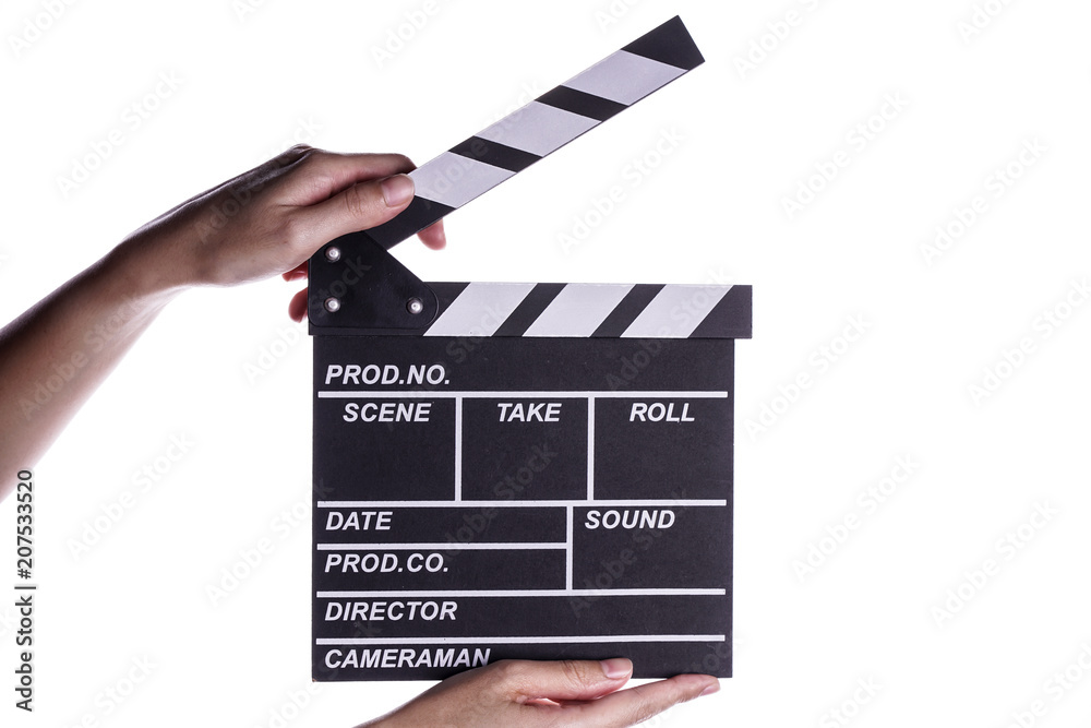 Fototapeta premium Hands holding clapper board or slate film concept.