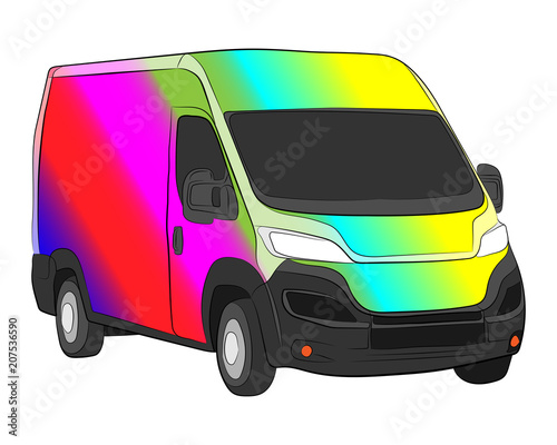 Minivan with rainbow aerography vector drawing
