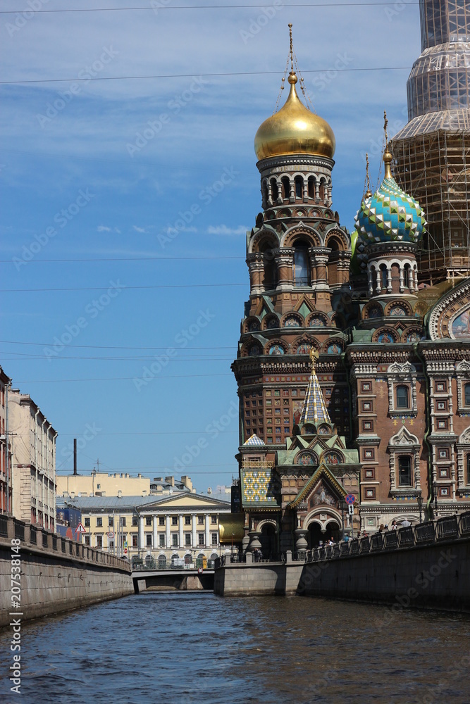 View to the Church of the Savior on Spilled Blood from the water, Saint Petersburg, Russia