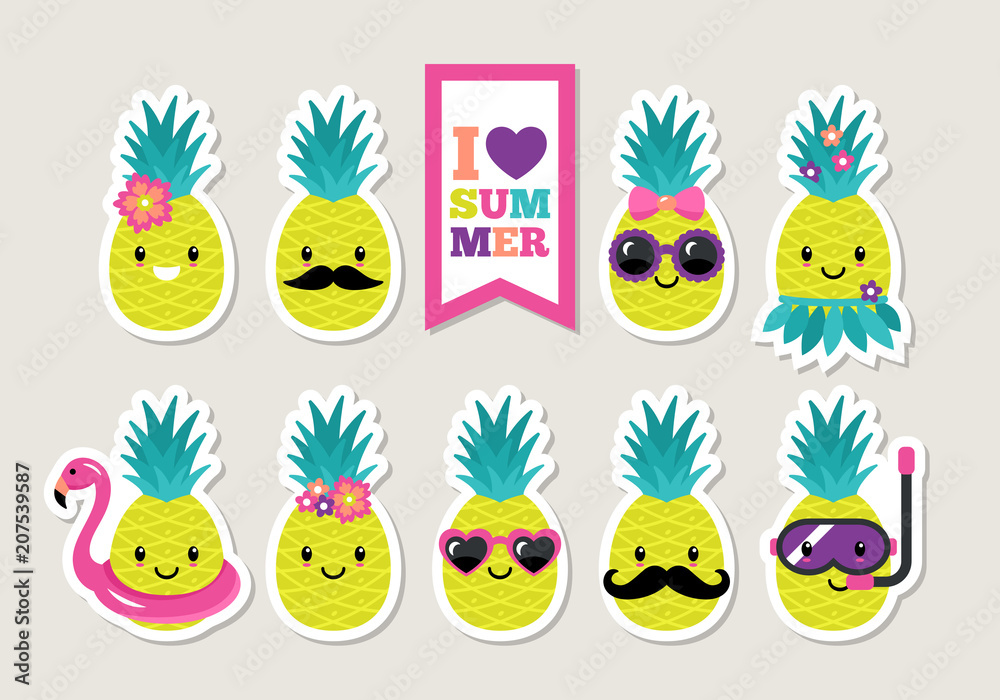 Pineapple cute characters set