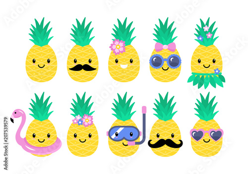 Pineapple cute characters set