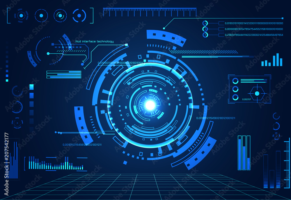 abstract technology ui futuristic concept hud interface hologram elements of digital data chart, communication, computing and circle percent vitality innovation on hi tech future design background