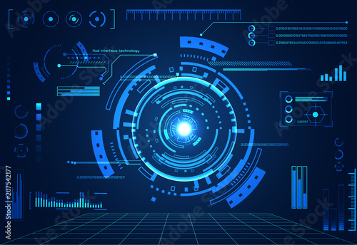 abstract technology ui futuristic concept hud interface hologram elements of digital data chart, communication, computing and circle percent vitality innovation on hi tech future design background