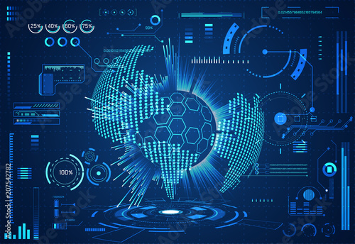 abstract technology ui futuristic concept hud world interface hologram elements of digital data chart, communication, computing and percent vitality innovation on hi tech future design background