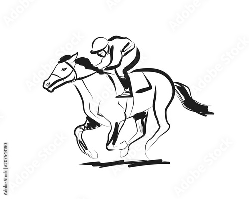 Vector ink sketch rider with a horse