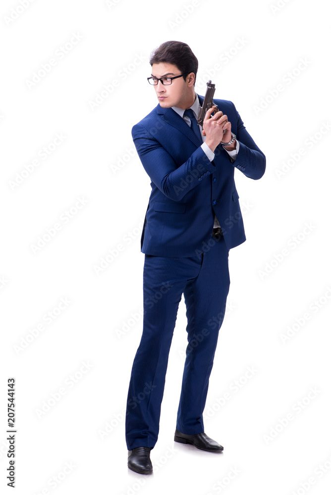 Businessman with gun isolated on white background Businessman with gun isolated on white background