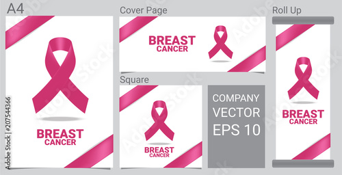 Mock up Realistic Breast Cancer icon with Pink awareness ribbon on white background Banner.