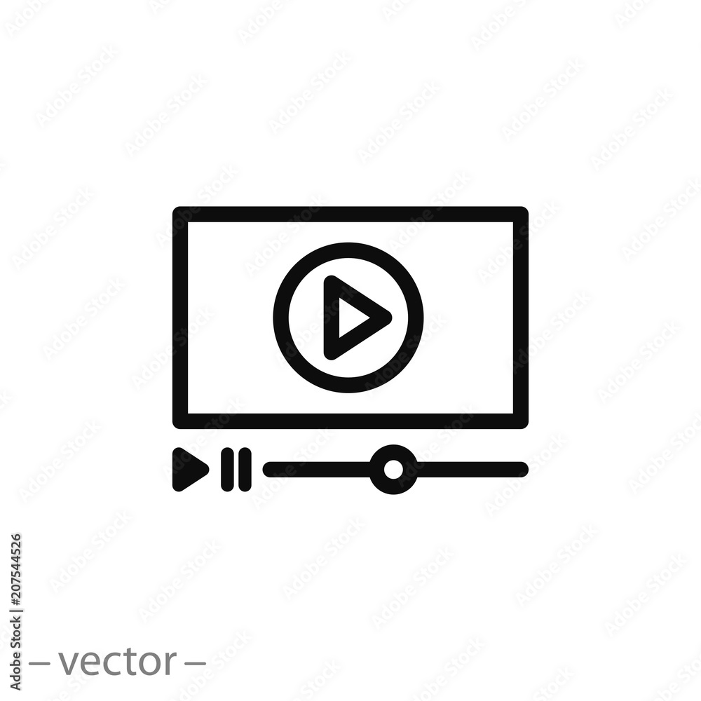 video player icon vector, linear sign video player icon vector, linear sign