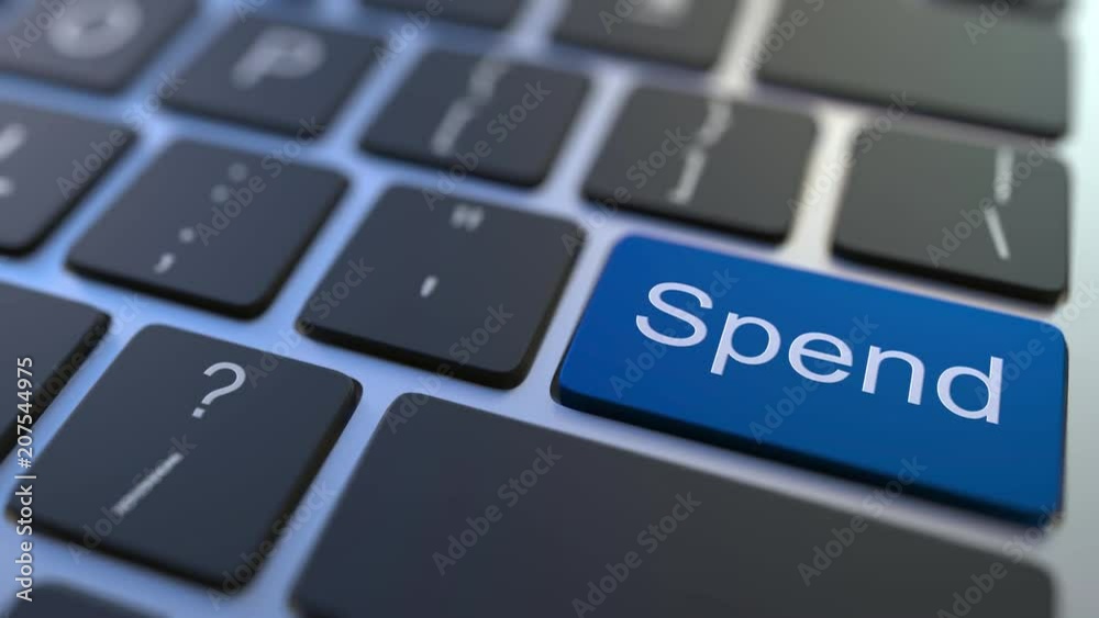EARN key turning over to SPEND button on the keyboard. Conceptual 3D animation EARN key turning over to SPEND button on the keyboard. Conceptual 3D animation