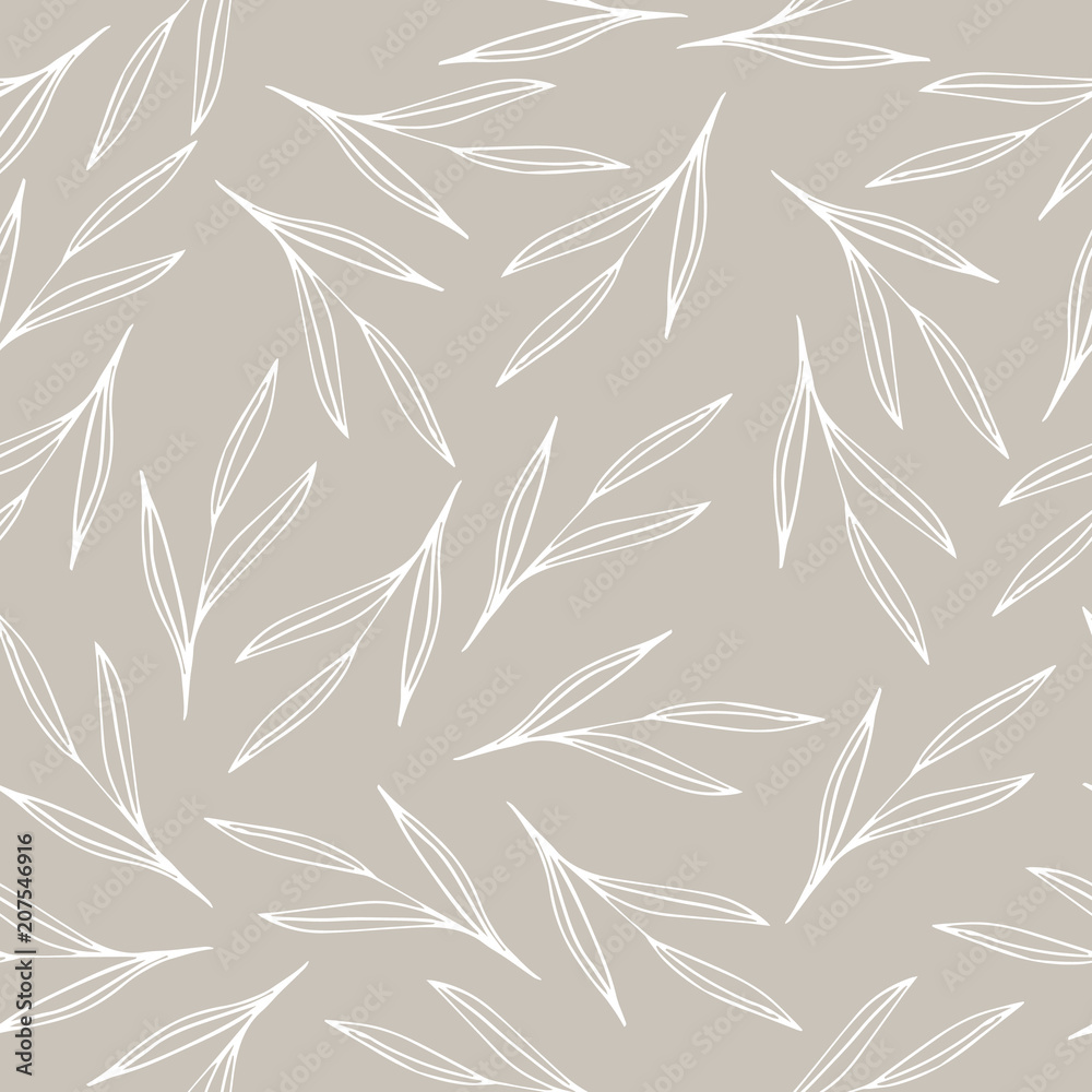 Nature hand drawn seamless pattern. Neutral beige color.