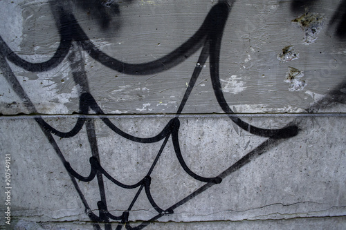 Spider web painted on the street wall.