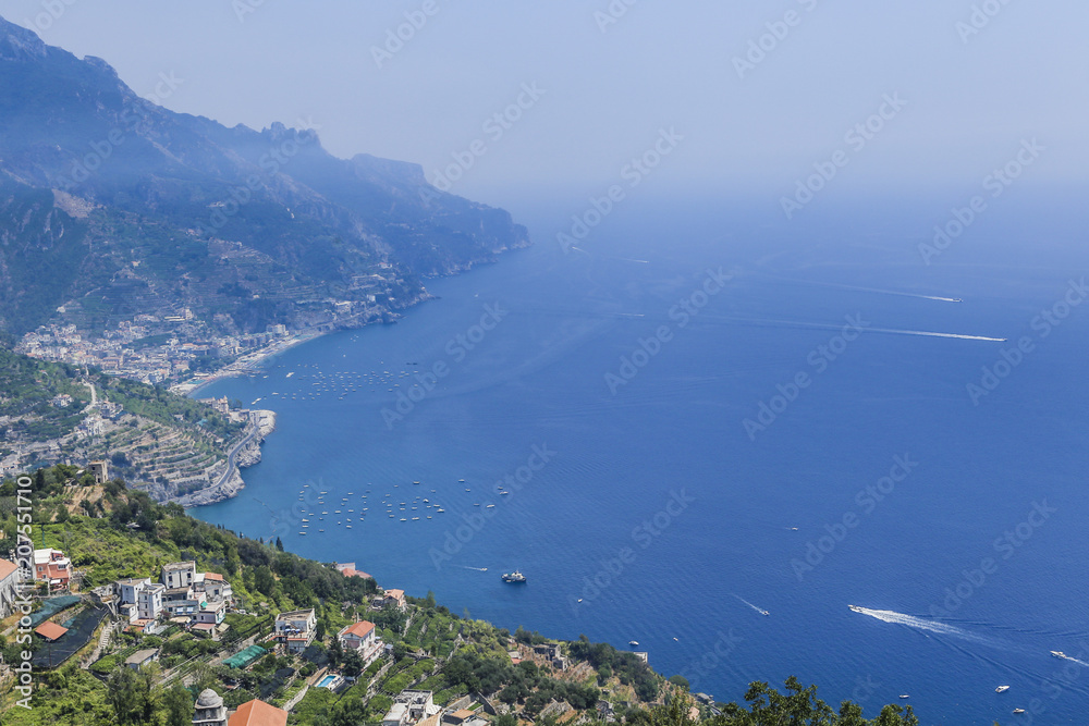 Scenery with mountains and Tyrrhenian sea in Ravello village, Amalfi coast, Italy