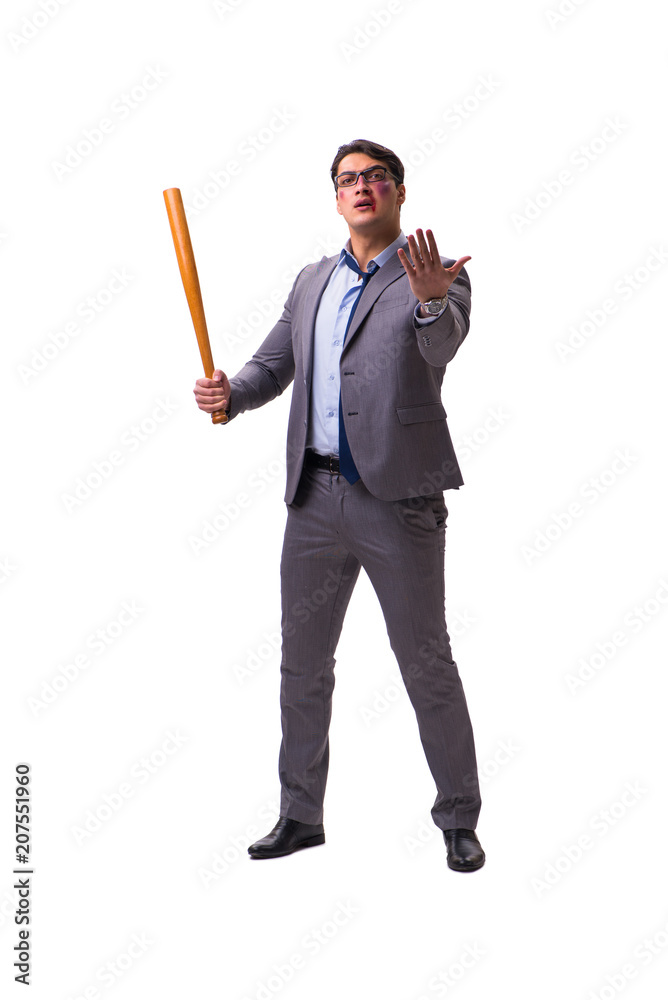Businessman with baseball bat isolated on white Businessman with baseball bat isolated on white