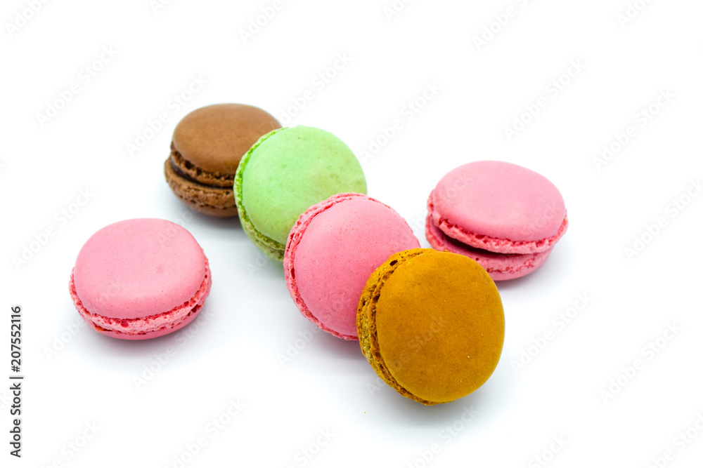 macarons isolated on white background, sweet colorful macarons in row macarons isolated on white background, sweet colorful macarons in row
