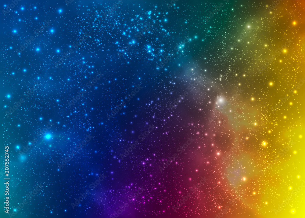 Bright and colorful nebulae. Interstellar clouds wallpaper. Outer space background.Vector cosmic illustration.