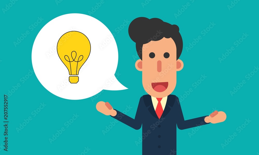 Businessman talk about idea in speech bubble Businessman talk about idea in speech bubble