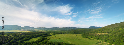 Aerial fields and meadow panorama
