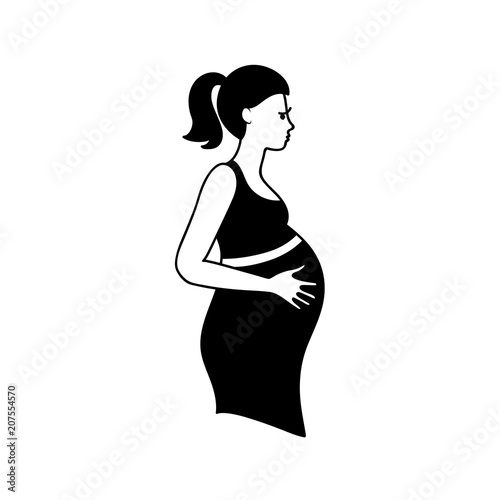 Black and white silhouette of pregnant woman. Vector illustration.