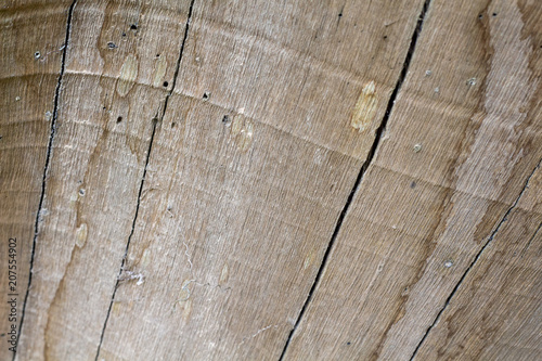 Cracked wood board texture photo. Brown timber weathered structure. Natural background for vintage design