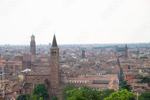 View of Verona skyline in Verona, Italy. View of Santa Anastasia and Torre dei Lamberti.