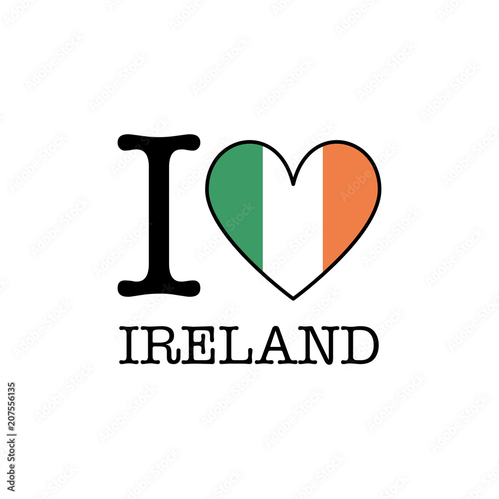 I love Ireland. Heart shape national country flag icon