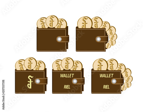 set of brown  wallets with riel coins