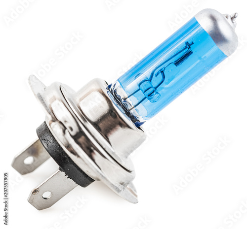 Blue car halogen bulb isolated on white