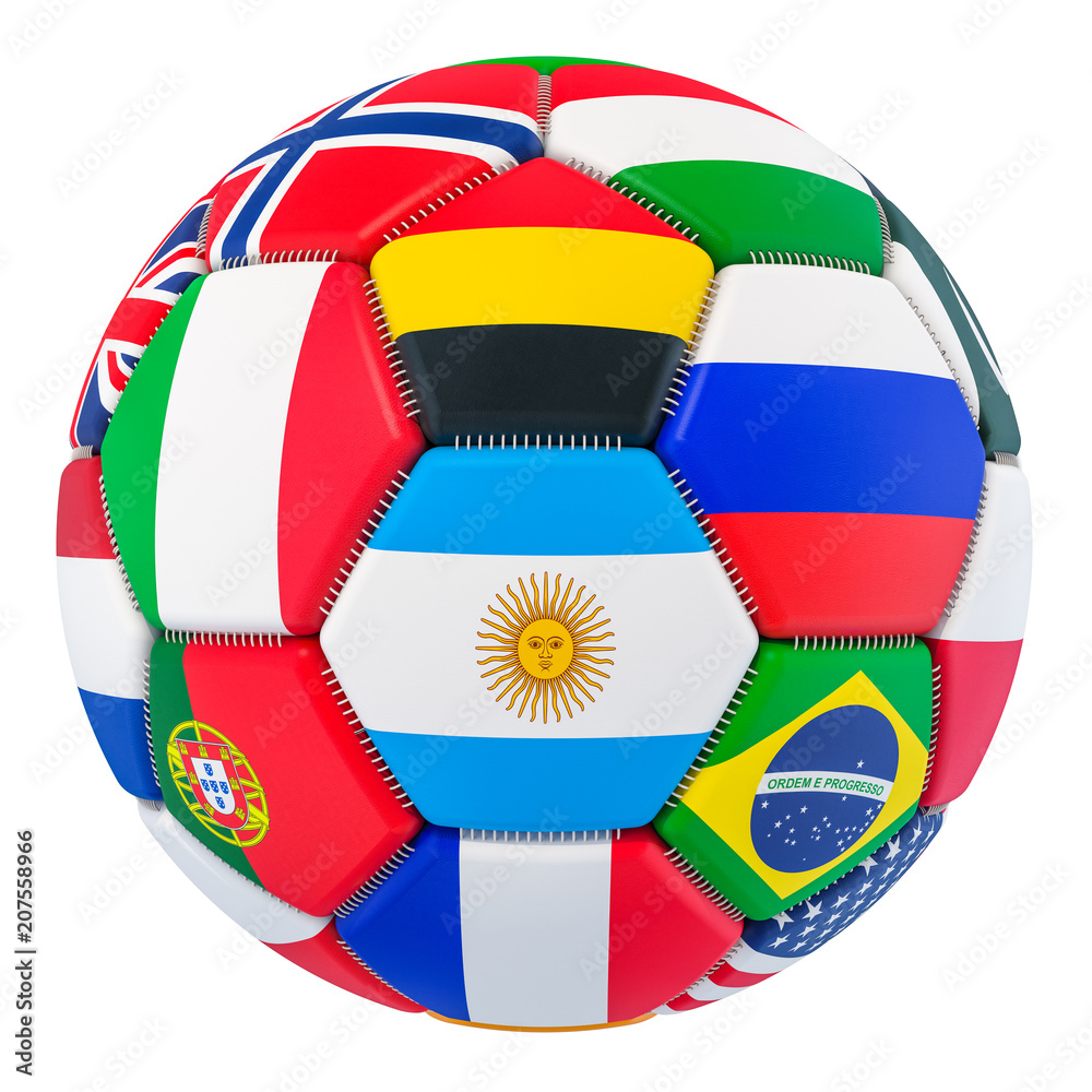Obraz premium Soccer ball with flags, 3D rendering