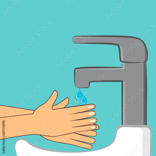 Wash hand  flat design vector illustration.