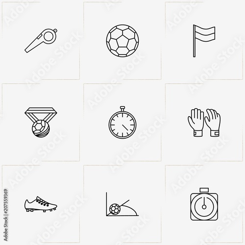 Football line icon set with football corner flag , soccer ball and football corner kick