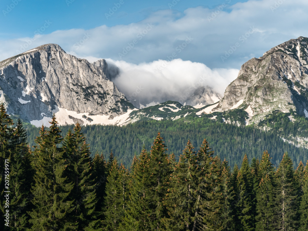 Montenegro Durmitor National Park clouds forming at the mountain top