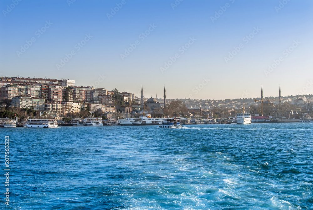 Istanbul, Turkey, 03 January 2012: The Uskudar district of Istanbul. Uskudar Port and Ships.