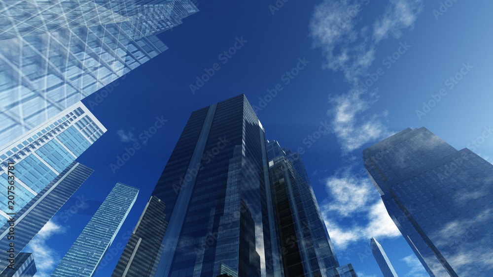 modern high-rise buildings, skyscrapers against the sky,
3D rendering
