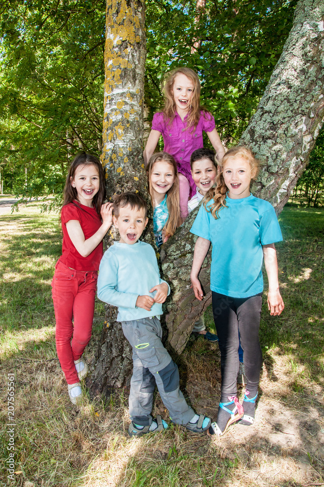 Fototapeta premium Group of happy children outdoors