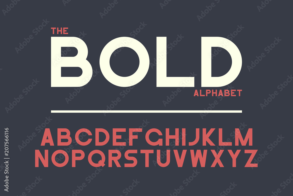 Bold sans-serif font design. Vector alphabet with strong letters. Retro typography typeface.
