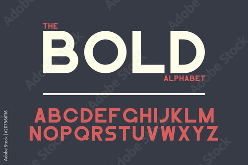 Bold sans-serif font design. Vector alphabet with strong letters. Retro typography typeface.