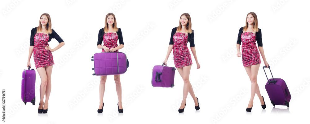 Young girl travelling isolated on the white Young girl travelling isolated on the white