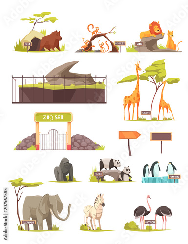 Zoo Animals Cartoon Icons Collection 