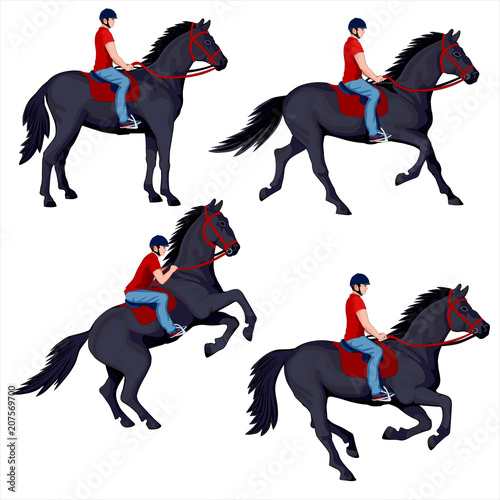 Set of isolated figures of riders