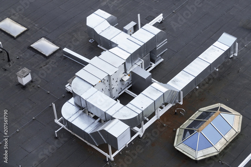 Ventilation system on the roof of the house, metal ventilation shafts