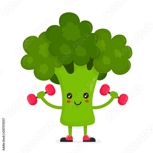 Cute happy smiling broccoli doing exercises 