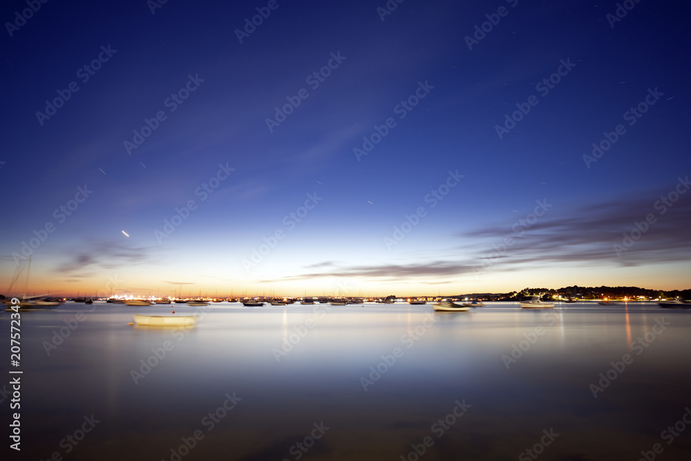 Poole Harbour on the UK's south coast at night