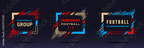 Football cup, soccer championship illustration. Vector frames with dynamic lines isolated on black background. Glitch effect. Holographic element for design cards, invitations, flyers, brochures