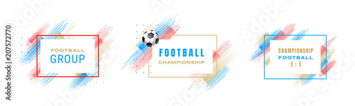 Football cup, soccer championship illustration. Vector frames with linear brushes isolated on white background. Glitch effect. Element for design cards, invitations, flyers, brochures