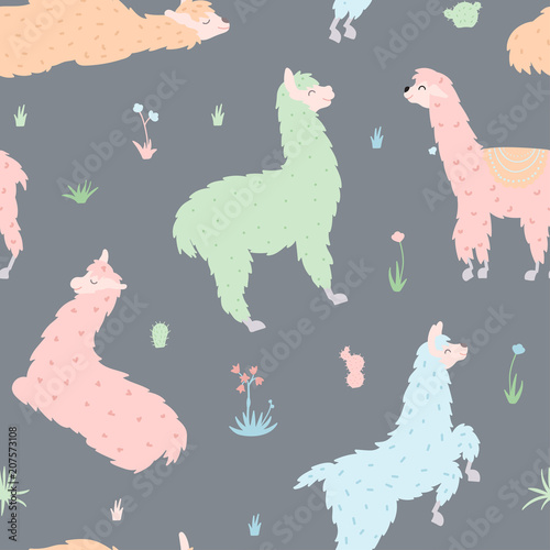 Vector seamless pattern with  llama
