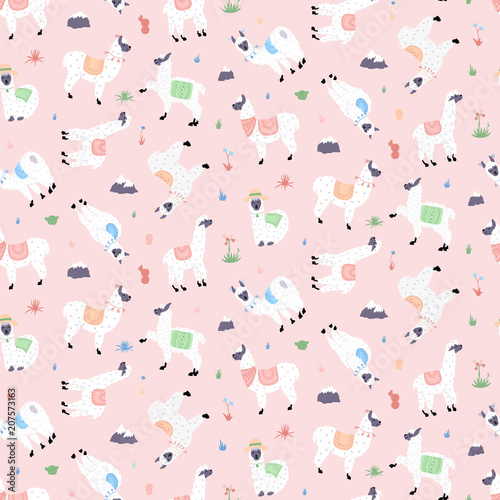 Vector seamless pattern with  llama