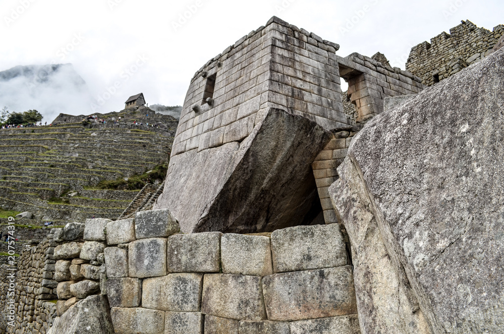The Temple of the Condor, an Incan ceremonial building at Machu Picchu, an ancient Inca archaeological site near Cusco, Peru